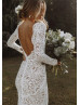 Long Sleeves Ivory Lace Low Back Timeless Wedding Dress